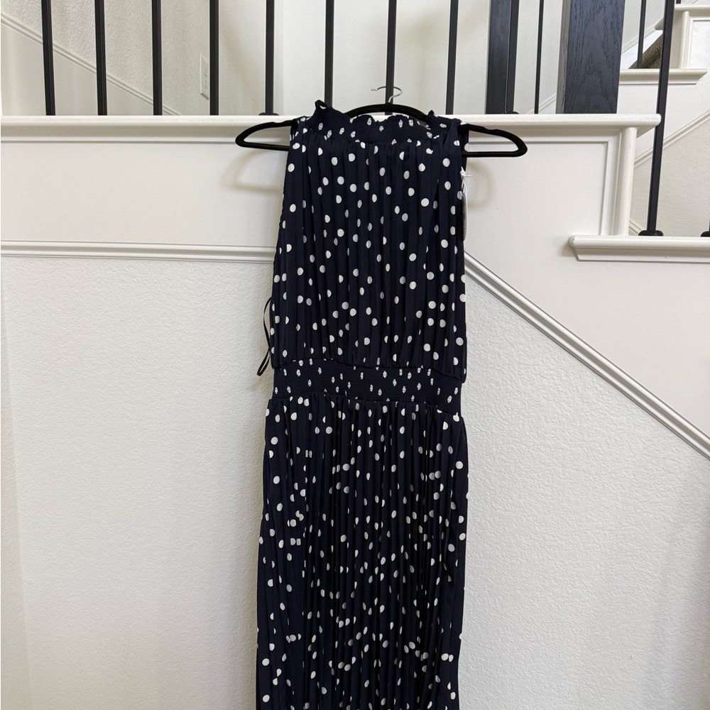 Petal & Pup Navy Blue Maxi Dress with White Polka Dots